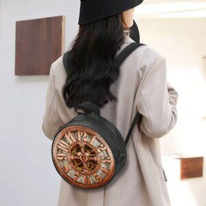 Women Novelty Round Clock Shape Zippered Clock Purses - 1-brown Vintage Retro Cl